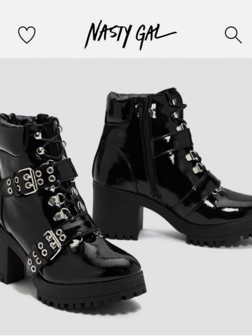 Nasty Gal Black Patent Lace-Up Buckle Combat Boots - Picture 5 of 5